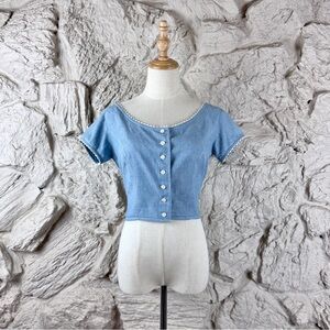 Ralph Lauren Country c. 1990 Chambray Top Mineral Spring Blue | S